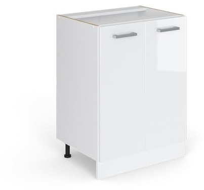 Vicco Unterschrank R-Line, Weiß Hochglanz, 60 cm | mit Türen, ohne Arbeitsplatte, zur Aufbewahrung von Haushaltsutensilien und Reinigungsmitteln