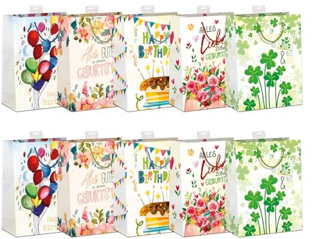Geschenktaschen 10 Stück edle Geschenktüten Papier Tragetasche DIN A5 Geschenkbeutel mit farbiger Kordel und Namenskarte Skorpion Papeterie Größe: Medium 18x23x10cm