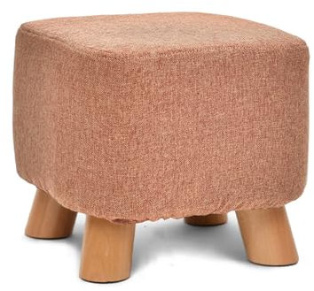 XLIHAWY Osmanischer Fußhocker, Kleine Osmanische Fußstütze, Ottomane Mit Weicher Fußstütze Mit Holzbeinen, Sofa-Fußstütze, Zusätzliche Sitzgelegenheit (Farbe : Orange, Größe : 11.02x11.02x9.8in)
