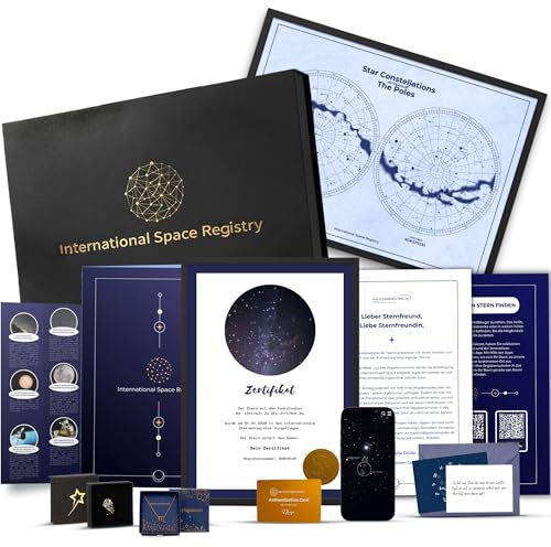 Galaxieregister® Premium Sterntaufe Geschenkbox - Persönliches Geschenk mit Echtem Meteorit und Vergoldeter Kette- Ideal für Geburtstag, Hochzeit & Besondere Anlässe