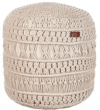 Pouf Moderne Tricoté Main 45 x 45 x 45 cm en Coton Beige Thakot