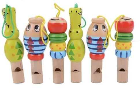 GICO 7941 Sifflet pour enfant en bois - Petit cadeau - 6 trompettes - Animaux - Couleurs assorties - Sifflet en bois