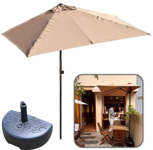 DSKJHI Mezza Ombrellone da Balcone Piccolo Rettangolare Ombrelloni Metallo da Muro Mezza Luna con Palo da 34mm, Poliestere Protezione Solare (Colore : Tan, Misurare : 200X100cm(with base))