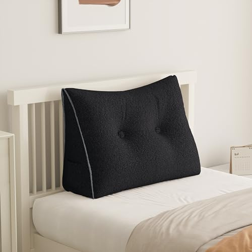 Johnear Keilkissen Lesekissen für Bett und Sofa Lehnenkissen Schwarzer Samt Kissen 80cm, Rückenkissen Kopfteil Bett Rückenlehne Großes Dreieckiges Lendenkissen