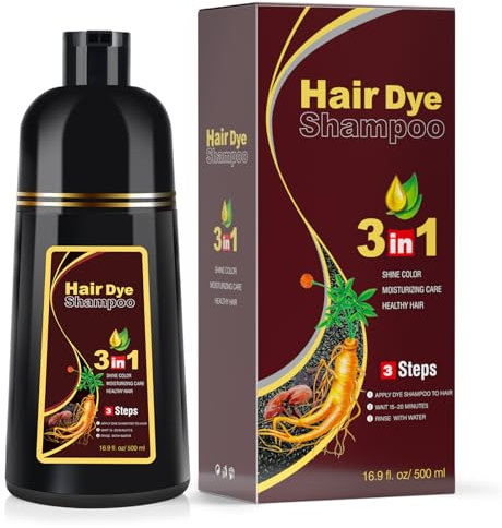 Dark Brown Hair Dye Shampoo Permanent for Men&Women,Instant Hair Color Shampoo for Gray Hair Coverage and Beard,3-In-1 Shampoo for Color Treated Hair,Natural herbal Ingredients.500ml