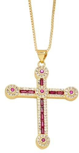 Hameadner Collana Uomo Donna Gioielli Ciondolo Pendente Necklace Collane con Croce da Donna Fucsia
