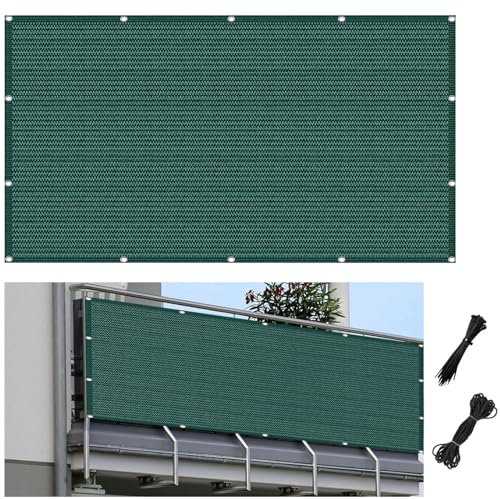 Sichtschutz 50 x 580 cm Ohne Bohren Wind-Und Uv-Schutz Sichtschutzfächerterrasse mit Ösen für Balkon Terrasse, Dunkelgrün