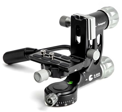 Fotopro E-6HS Gimbal-Kopf, Aluminium-Kardan-Stativkopf für Astrofotografie, Wildtierfotografie, robuster Flüssigkeitskopf, maximale Traglast 10 kg
