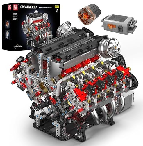 Mould King 10130 Technik Groß（V8）Die Achtzylinder-Reihenbenzinmotor-Blockbausatz, 2718 Teile Technologie Klemmbausteine Bausatz Enthält Motor und Batteriekasten V8-Motor