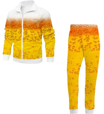 BOVOSHA Faschingskostüme Männer 80er 90er Jahre Outfit Damen für Trainingsanzug Herren Karneval Bier Kostüm (Orange, L)