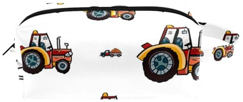 Reise-Kulturbeutel, Kosmetiktasche für Damen, Mikrofaser-Leder, Make-up-Tasche, Organizer mit Reißverschluss, Cartoon-Traktor und LKW, multi, 8.2x3.1x3.5 in/21x8x9 cm, Kulturbeutel