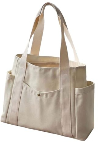 Chenxi Studio Taschen für Damen, große Kapazität, Segeltuch, für Arbeit, Pendeln, Tragetasche, Handtasche, praktisches College-Studenten-Outfit-Buch, beige