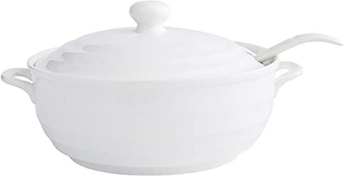 Soupière en céramique avec couvercle et louche – Pot à soupe pur de 1200 ml pour décoration de maison et restaurant