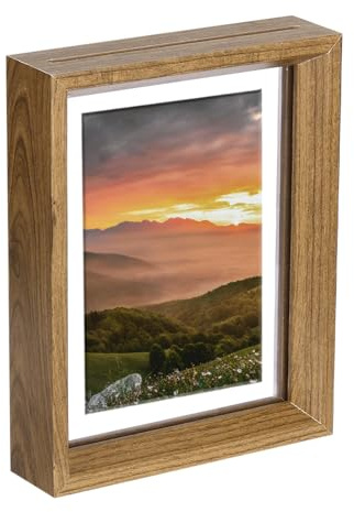 sourcing map Floating Frame, 7 x 5 Inch Natural Wood Pictures Frames for Pressed Flowers Standing Wall Hanging Picture Collection, Natural Wood