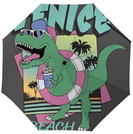 YBQLNP Regenschirm Sturmfest Strand Dinosaurier Automatik Taschenschirm Mit Schirmtasche Uv Faltbarer Regenschirm