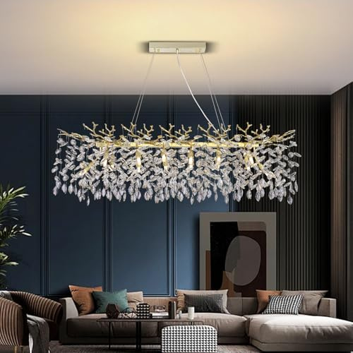 AHXIAOZN Luxury Tree Branch Kronleuchter, Modern Kronleuchter Kristall Leuchte, Große Luxus Kristall Pendelleuchte, Raindrop Leuchte, für Esszimmer, Wohnzimmer (Gold 120cm)