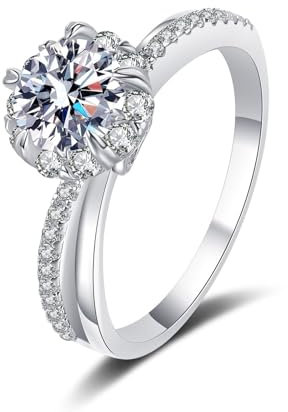 Tolldek Eheringe Weißgold 585 14K, Klassiker Bandringe mit Labor Diamant 1 Karat VVS1, Hochzeitsring Au585 Gold Damen Echtgold Schmuck, Gr.47 (15.0)