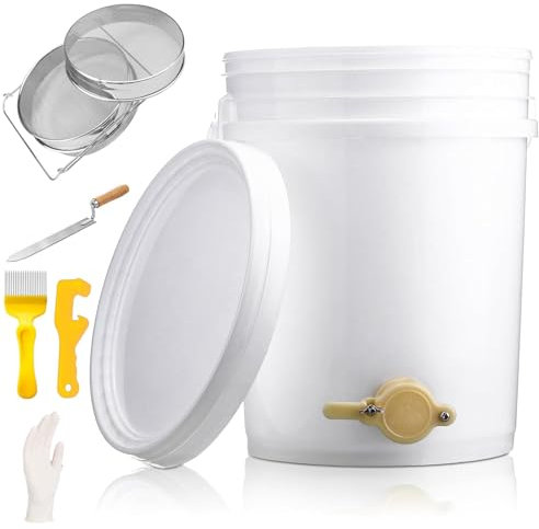 Hanured® Honigeimer-Set 20L, Honigeimer mit Honigtür, Doppelsiebe, Entdeckelungsgabel, Honigschleuder-Ausrüstung