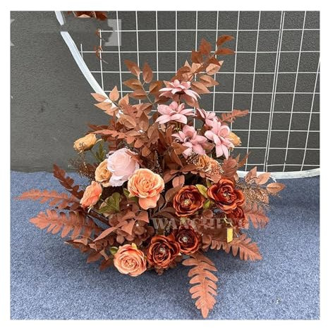 ZYFHYU Wedding Flower Artificia Silk Flowers Arch Round Pavilion Art Window Decoration Wedding Props T Stage Leaf Hanging for Wedding(S Brown)