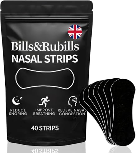 Bills&Rubils Nasal Strips (40 Count, Black) – Extra Strength Adhesive Nose & Snore Strips for Snoring Relief, Better Sleep & Athletic Breathing – Drug-Free & Oil-Resistant