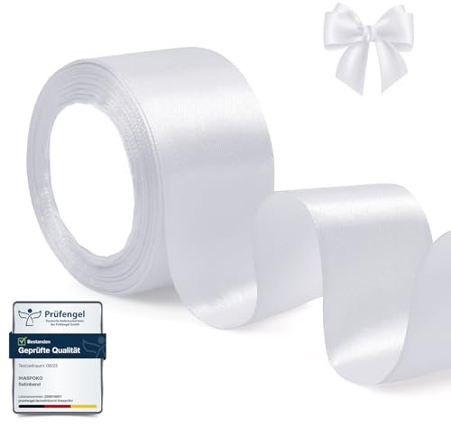 Cinta Raso Blanca 4cm x 22m - Lazos Regalo Decorativos,​ihaspoko Cinta de Tela Brillante para Regalos, Bodas, Manualidades y Decoración de Fiestas