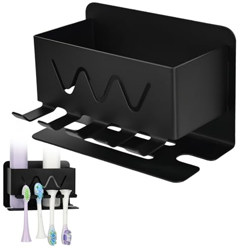 Rzspher Zahnbürstenhalter Wand, Elektrische Zahnbürste Halter Schwarz Matt, Ohne Bohren Zahnbürsten Halter Selbstklebende Zahnbürsten, Zahnbürstenkopf Halter Edelstahl