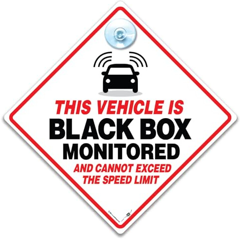 Black Box Monitored Vehicle Sign, Speed Restricted Driver Black Box Sign, 14cm x 14cm, with Suction Cup