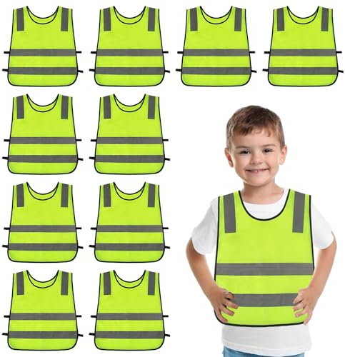 PRITOK Hi Vis Vests for Kids: 10 Pieces 51 x 42cm Reflective High Visibility Safety Vest, Children's High Visibility Vest, High Vis Jacket, Hi Vis Construction Safety Vests for Outdoor Sport Running