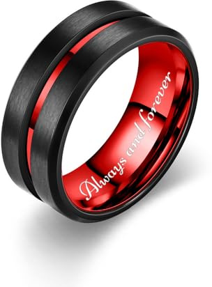 BomdoG Paar Ringe Personalisiert Pärchen Ringe für 2 mit Gravur Edelstahl Herren Ring Wolfram Schwarz Rot Valentinstag Schmuck für Sie und Ihn Hochzeitstag Geschenke für Paare,Größe 49-69