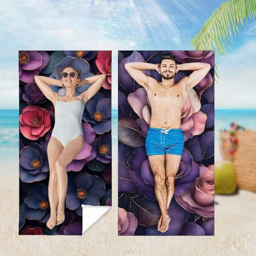 Telo Mare Microfibra Antisabbia, 2 Pezzi Telo Mare Grande 70x140 cm Asciugamano Palestra Viola Stuoia Spiaggia Antisabbia, Super Assorbente, Asciugatura Rapida, per la Spiaggia Regalo Fiore M-6530