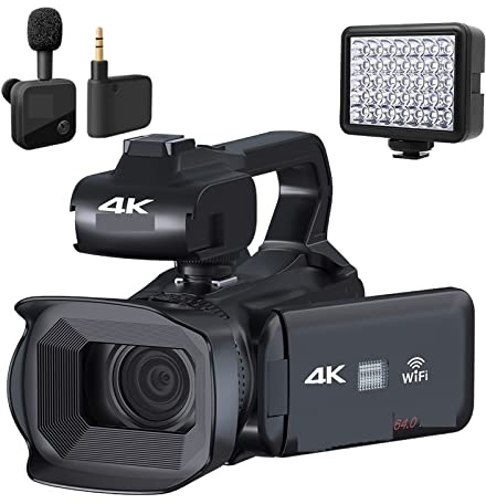 JOJIDE Video Camera, Rotate Touch Screen 64MP Digital Cameras 4K Video Camcorder Professional Stream Camera 18X Zoom Blogger Vlog Recorder(64G SD Card,MIC And Light)