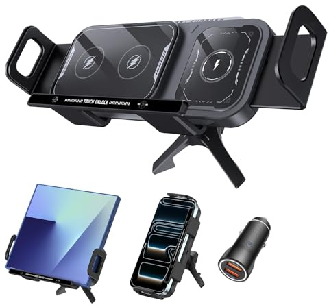 15W Fast Wireless Charger Auto Handyhalterung Mit Ladefunktion, Qoosea Induktion Doppelspule Kabellose Kfz-Ladegeräte, Schnelles Qi Ladestation für Samsung Galaxy Z Fold 7/6/5/4/3/2 iPhone 16 Goolge