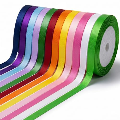 Jiaoshou Pan Nastro di Raso, 12 Colori Nastro Regalo, 10mm x 22m Nastri Colorati per Confezioni Regalo, Decorazione di Cerimonia Nuziale, Fai da Te, Fiocchi