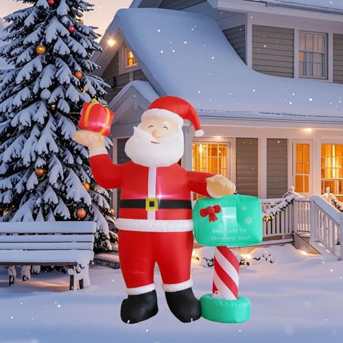Aufblasbarer Weihnachtsmann 210cm 7FT, Groß Aufblasbare Weihnachtsdeko Außen mit LED-Licht, Aufblasbare Weihnachtsdeko Weihnachtsmann für Garten Yard Rasen Hof Innen Outdoor