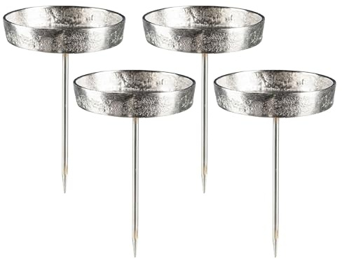 Aluminium Kerzenhalter – 4 Stück – rund Ø 7,5 cm – Silberner Kerzenteller/Kerzenpick für Stumpenkerzen & Teelichter