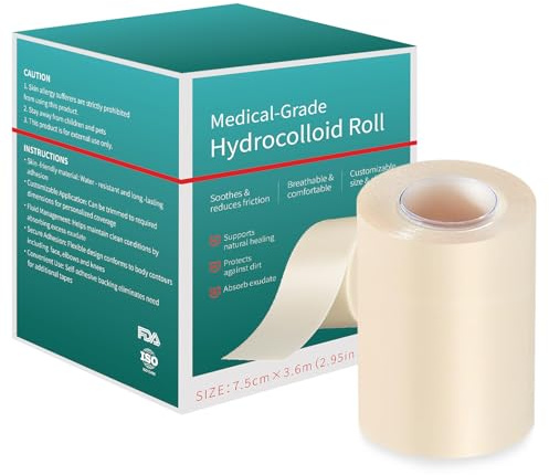 Hydrokolloid Pflaster Rolle 7.5cm x 3.6m Selbstklebender Wasserfestes Hydrokolloid Wundpflaster Bandagen Rolle Verbände Blasenpflaster für Schnittwunden Kratzer