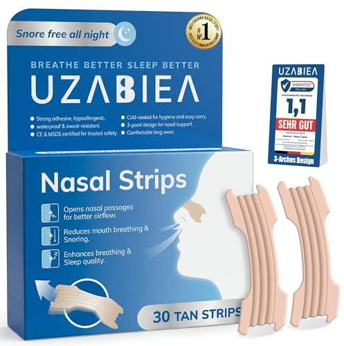 UZABIEA Cerotti Nasali, 30 Pezzi Antirussamento con Tecnologia Brevettata BVT & LTa, Tripla Barra di Supporto, Senza Farmaci, Migliora la Qualità del Sonno. (Marrone)
