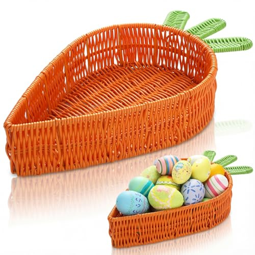 Ferrochef Easter Carrot Shaped Rattan Woven Basket 11.6 x 9.6 inch Handwoven Storage Basket Wicker Bowls Food Serving Tray for Easter Egg Hunt Party Favors Fruit Candy Kitchen Table Decoration