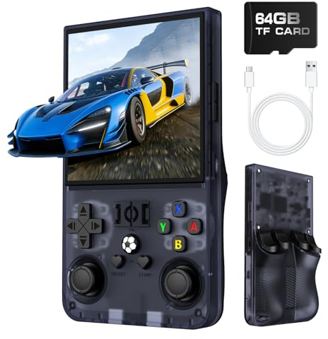R36MAX - Consola de juegos de mano retro, consola de juegos retro con 64G integrado más de 18000 juegos clásicos, pantalla IPS de 4.0 pulgadas 720 x 720, sistema Linux portátil de mano, batería de