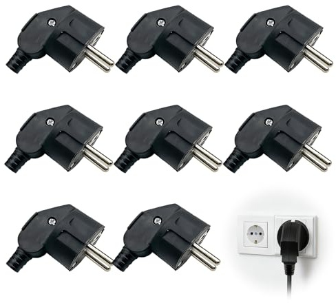 8 Stück Schuko Stecker,Winkelstecker 230V/16A,Schukostecker mit Knickschutztülle Bruchfest Langlebig für Gelten Haushaltsgeräten Beleuchtungslampen Kleingeräten Steckdosen
