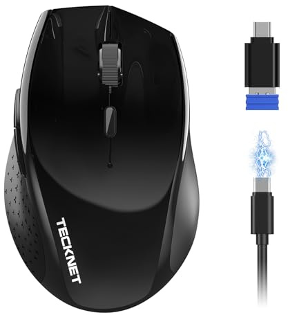 TECKNET Souris Bluetooth, Souris sans Fil Rechargeable Silencieuse 3 Modes (BT5.0/5.0+2.4G) 6400 DPI Réglable Optique Souris Ergonomique pour Ordinateurs Portables, Mac, PC, Windows