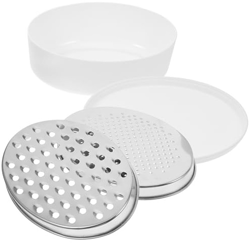 ANDRESLAD Rallador de Queso Manual con Contenedor Ovalado de Color Claro, Set 3 Piezas con 2 Hojas de Acero Inoxidable para Cortar Verduras y Zanahorias, Herramienta Multifuncional