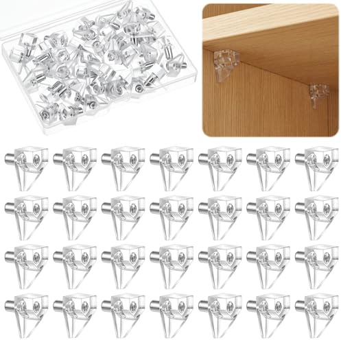 SULIKJHUI 40 Pcs Shelf Support Pegs, 5mm Shelf Pegs for Kitchen Cupboard, Sturdy Cabinet Shelives Pins for Bookshelf, Wardrobe & Modular Furniture, Easy to Install, Transparent