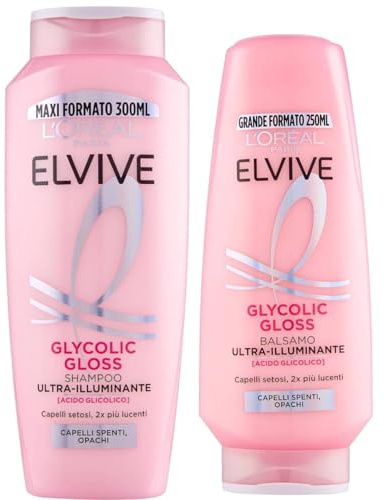 L'Oreal Paris Elvive Glycolic Gloss Ultra-aufhellendes Shampoo mit Glykolsäure, 300 ml, für stumpfes oder stumpfes Haar (Shampoo + Spülung)