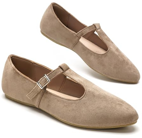 GLAMORA Ballerine Donna Mary Jane Cinturino T Fibbia Camoscio Sintetico Piatte Eleganti Comode Morbide Leggere Punta Tonda Classiche Antiscivolo Flessibili Comfort