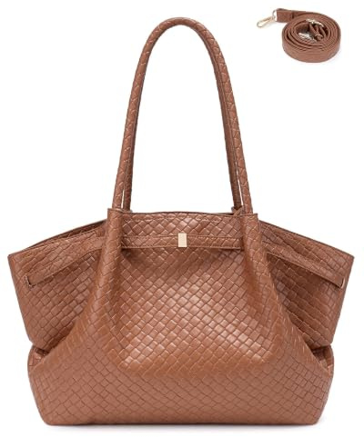 Makukke Damen Handtasche Shopper mit Gewebtem Muster, PU Leder mit Abnehmbarem Riemen Tote Bag, Große Schultertasche Tragetasche für Büro & Alltag