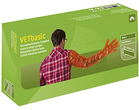 Kerbl 15364 - Guanti monouso Vetbasic, lunghezza 90 cm, 100 pezzi, arancione