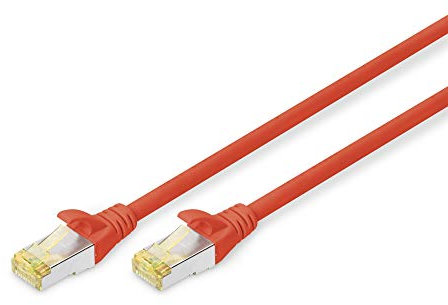 Digitus Cable LAN Cat 6A - 0,5m - Cable de red RJ45 - S/FTP Blindado - Compatible con Cat6 y Cat7 - Rojo