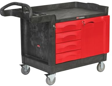 Rubbermaid Commercial Products TradeMaster Tool Storage Utility Cart, 4 Drawers + Cabinet, Small, 750 lb. Capacity, Black, for Warehouse/Garage/Cleaning/Maintenance