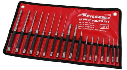 Neilsen CT1920 18pc Pin Punch Set 8in 6in 4in Punches 1.5 to 9.5mm Includes Automatic Centre Punch